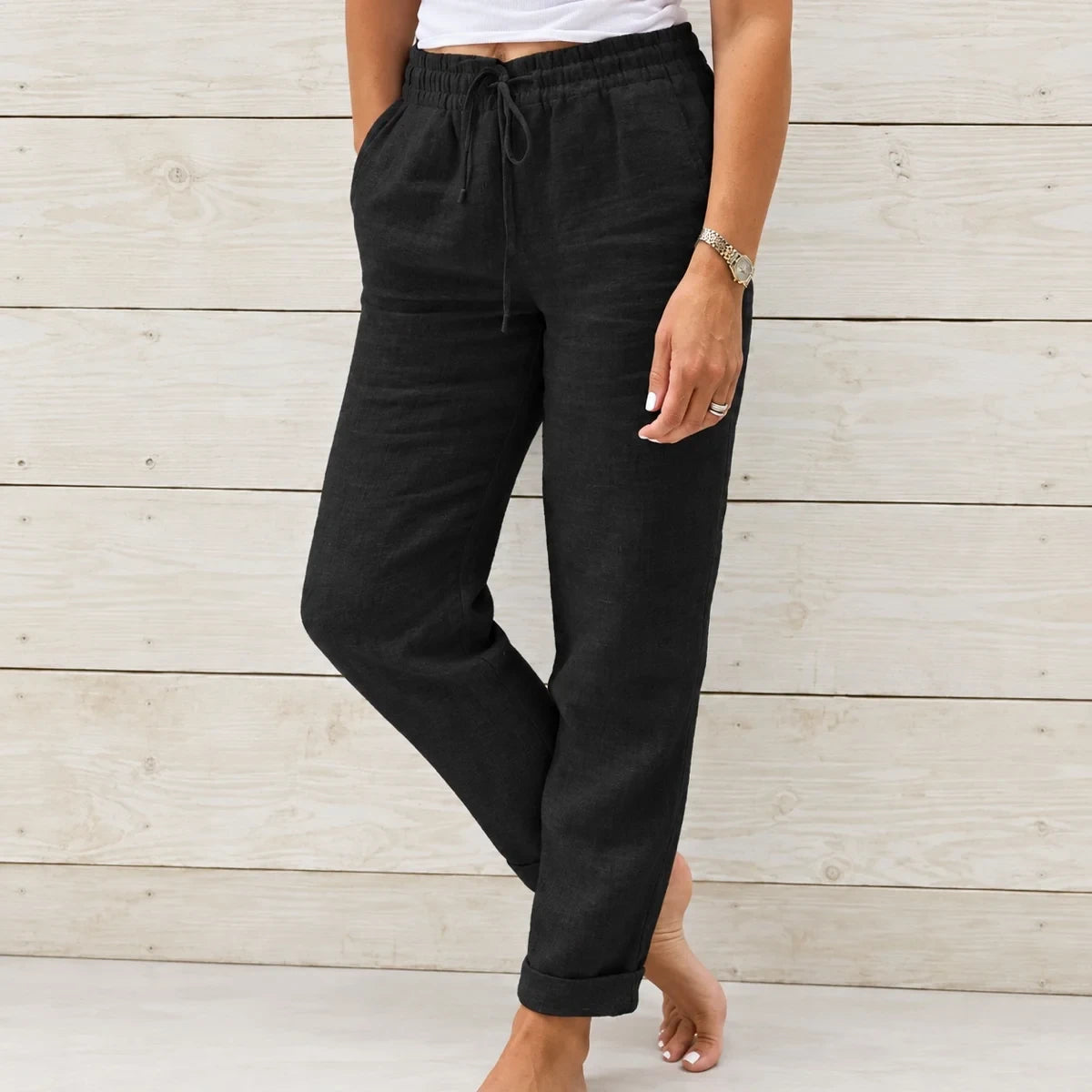 (Compre 1 Leve 2) Calça Cagliari em Linho de Algodão e Cós Ajustável