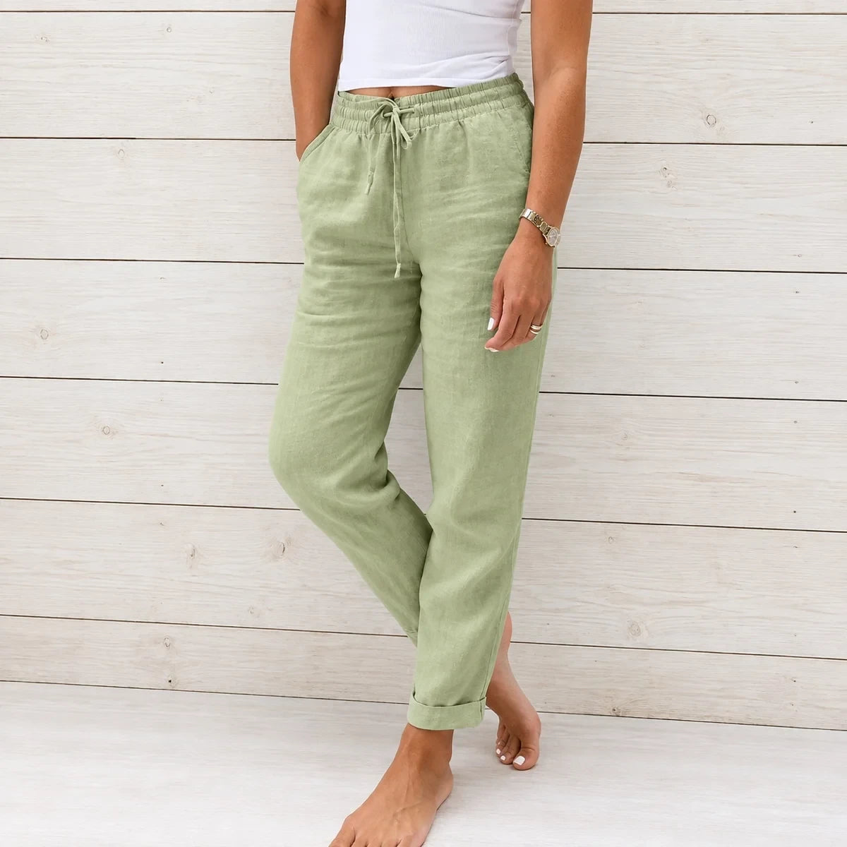 (Compre 1 Leve 2) Calça Cagliari em Linho de Algodão e Cós Ajustável