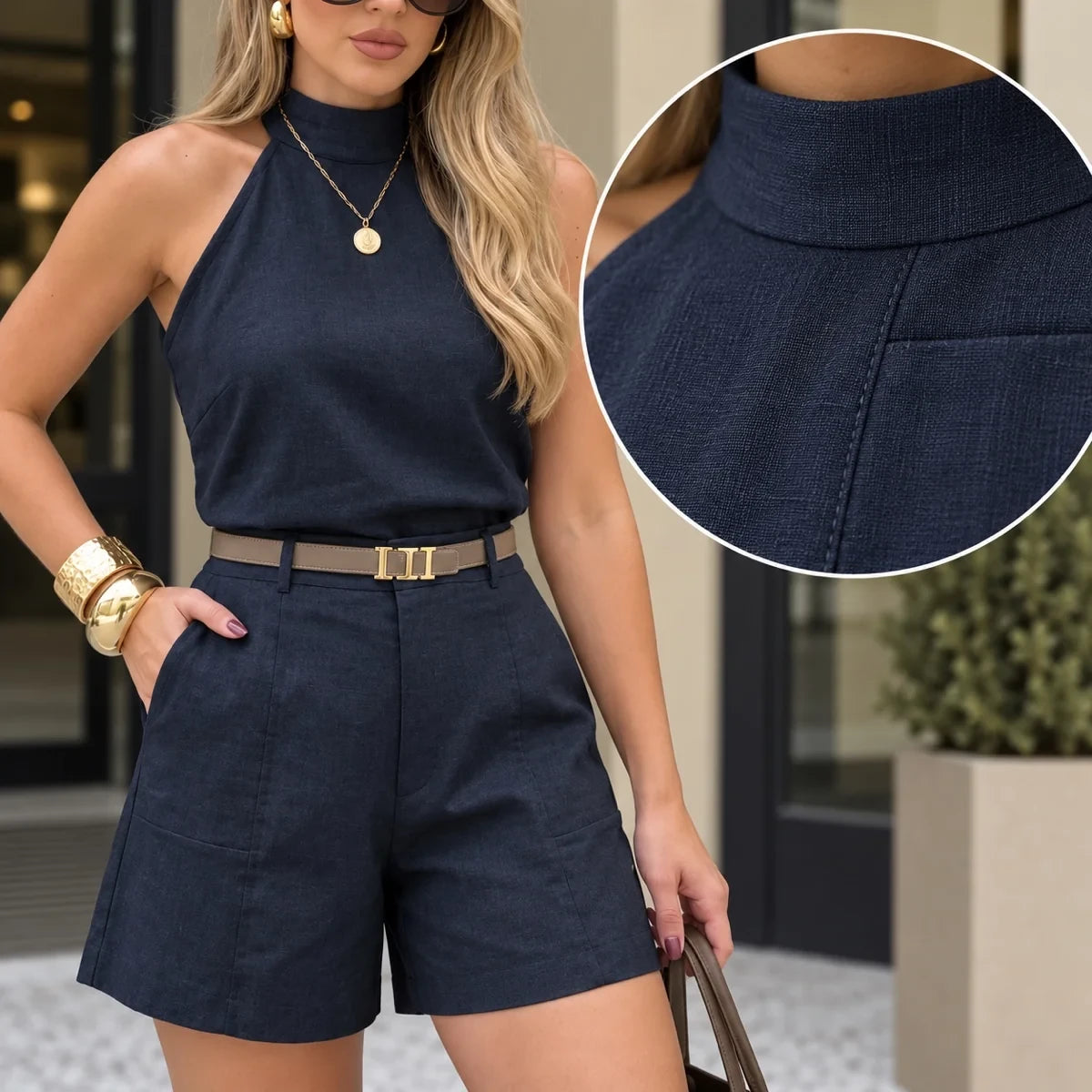 Conjunto Feminino de Linho Oliva