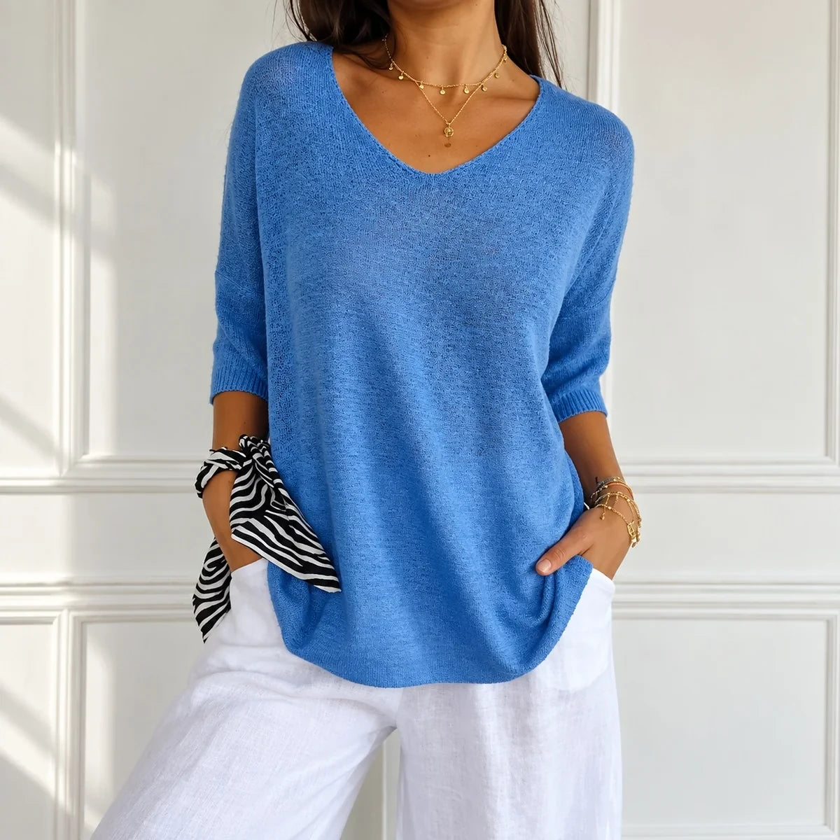 Kit 3 Blusas Luna em Malha Leve Decote V