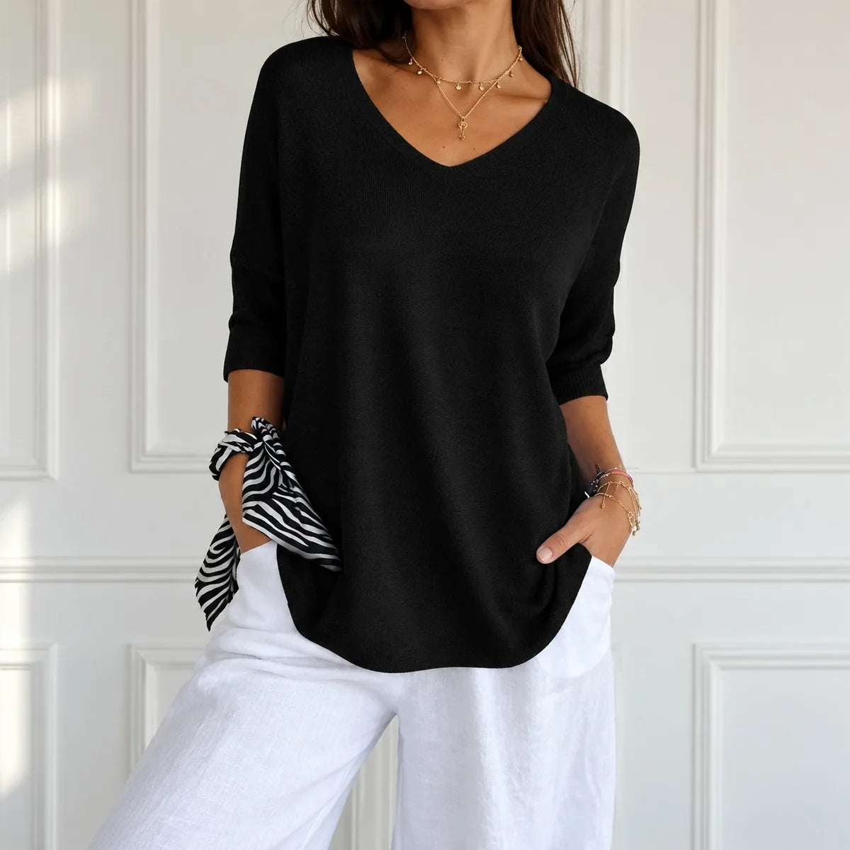 Kit 3 Blusas Luna em Malha Leve Decote V