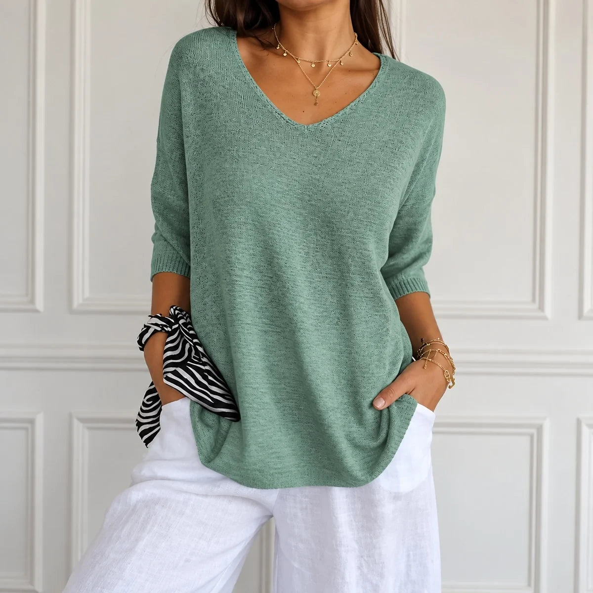 Kit 3 Blusas Luna em Malha Leve Decote V