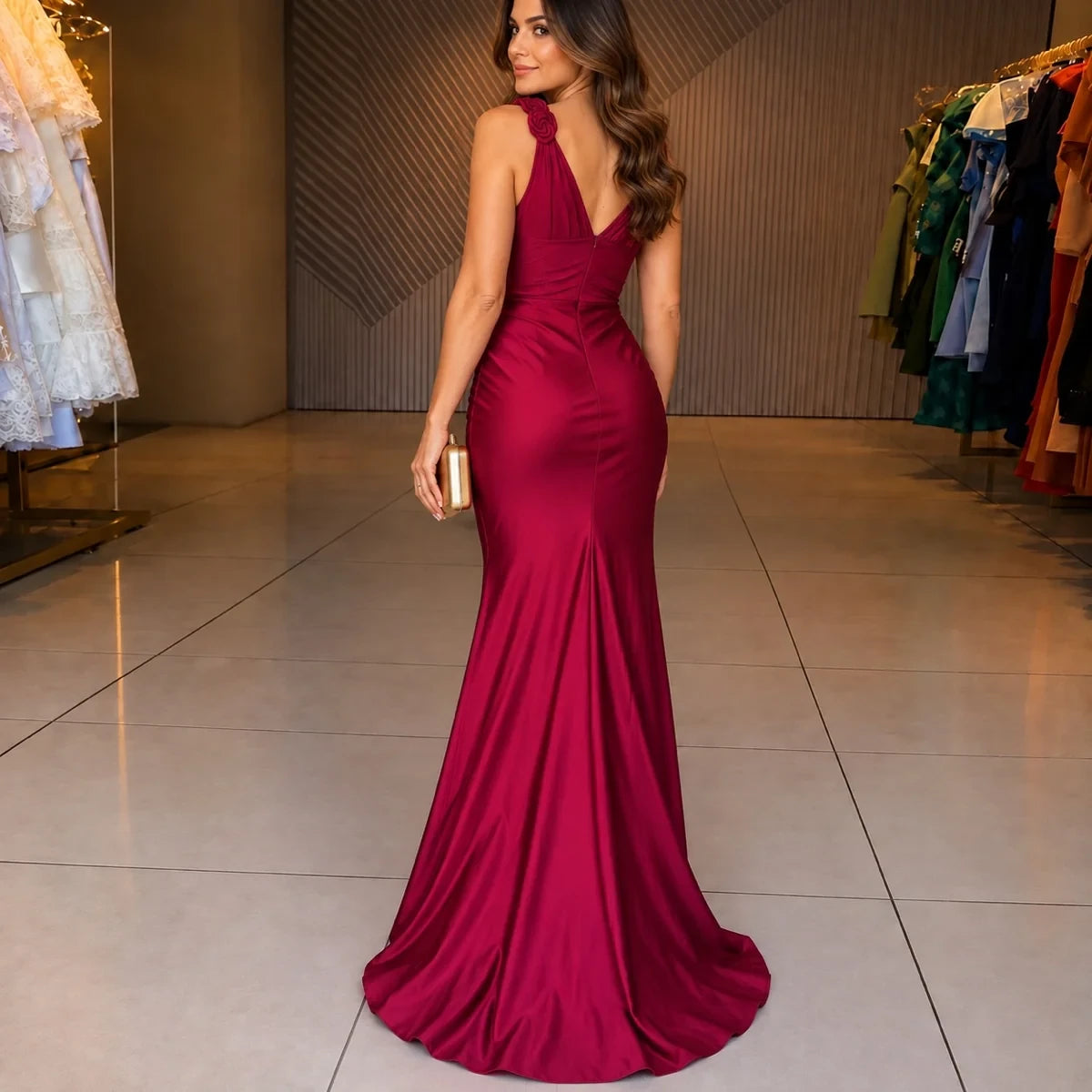 Vestido Celianne com Decote V e Drapeado Frontal