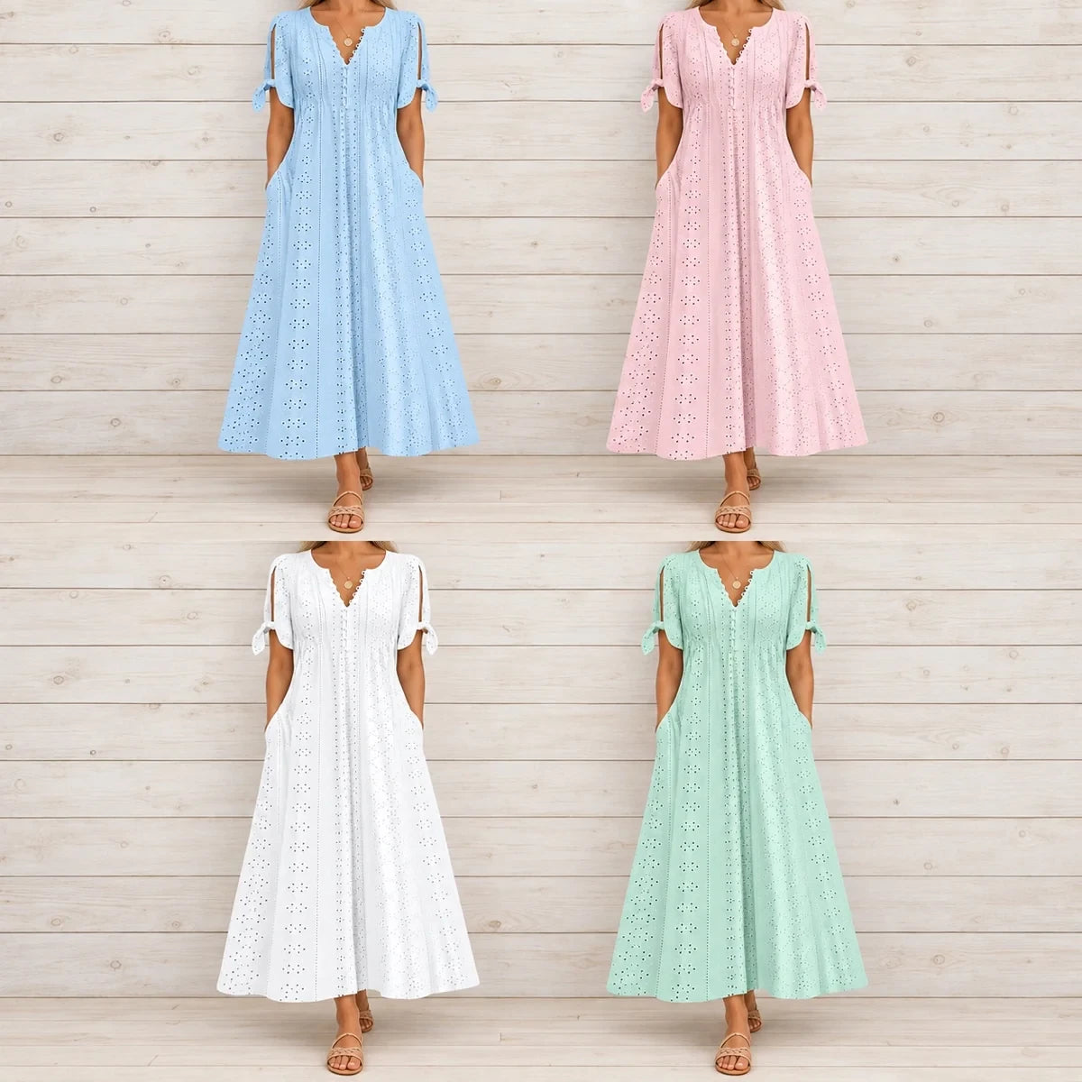 Vestido de Renda Jana - Gola em V de Manga Curta (Verão 2026)