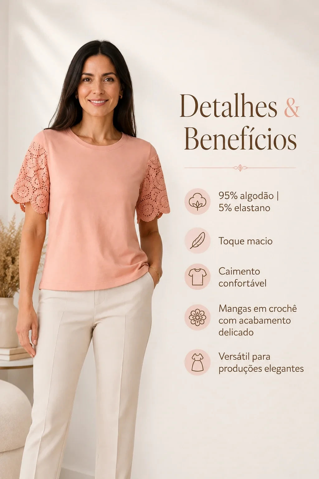 Blusa com Manga em Crochê Geisa
