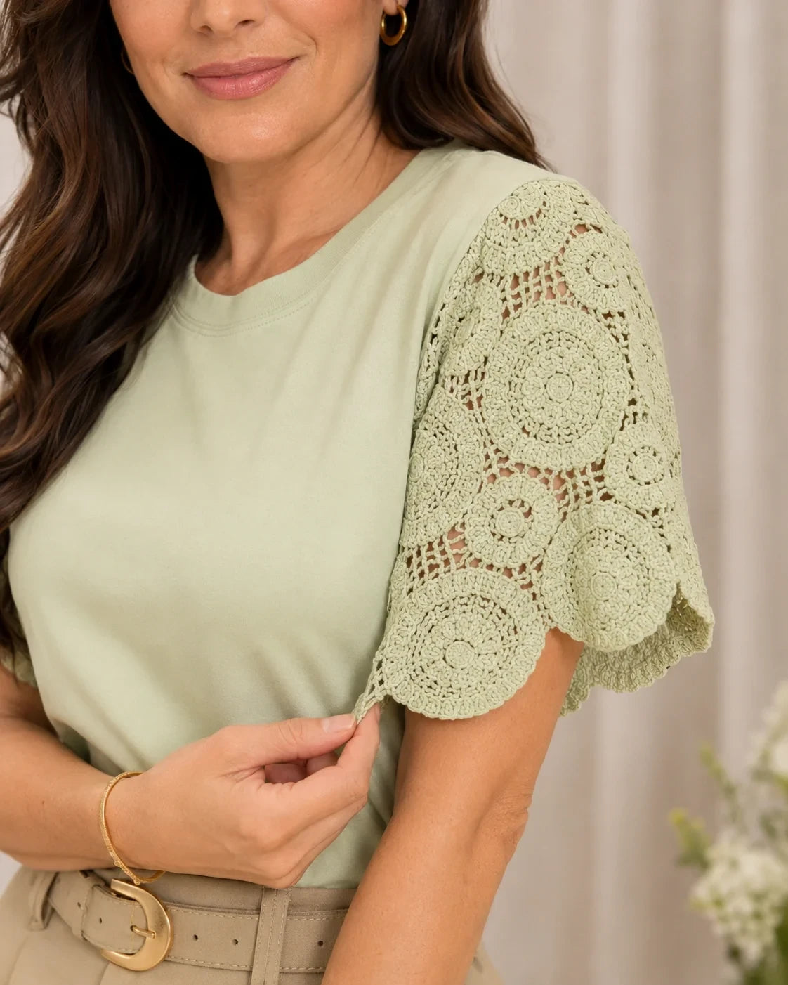 Blusa com Manga em Crochê Geisa