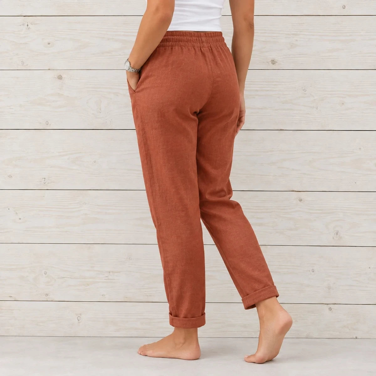 (Compre 1 Leve 2) Calça Cagliari em Linho de Algodão e Cós Ajustável