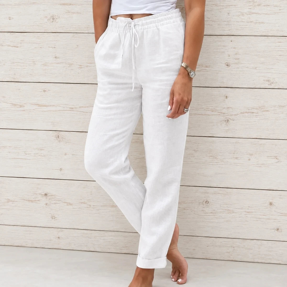 (Compre 1 Leve 2) Calça Cagliari em Linho de Algodão e Cós Ajustável