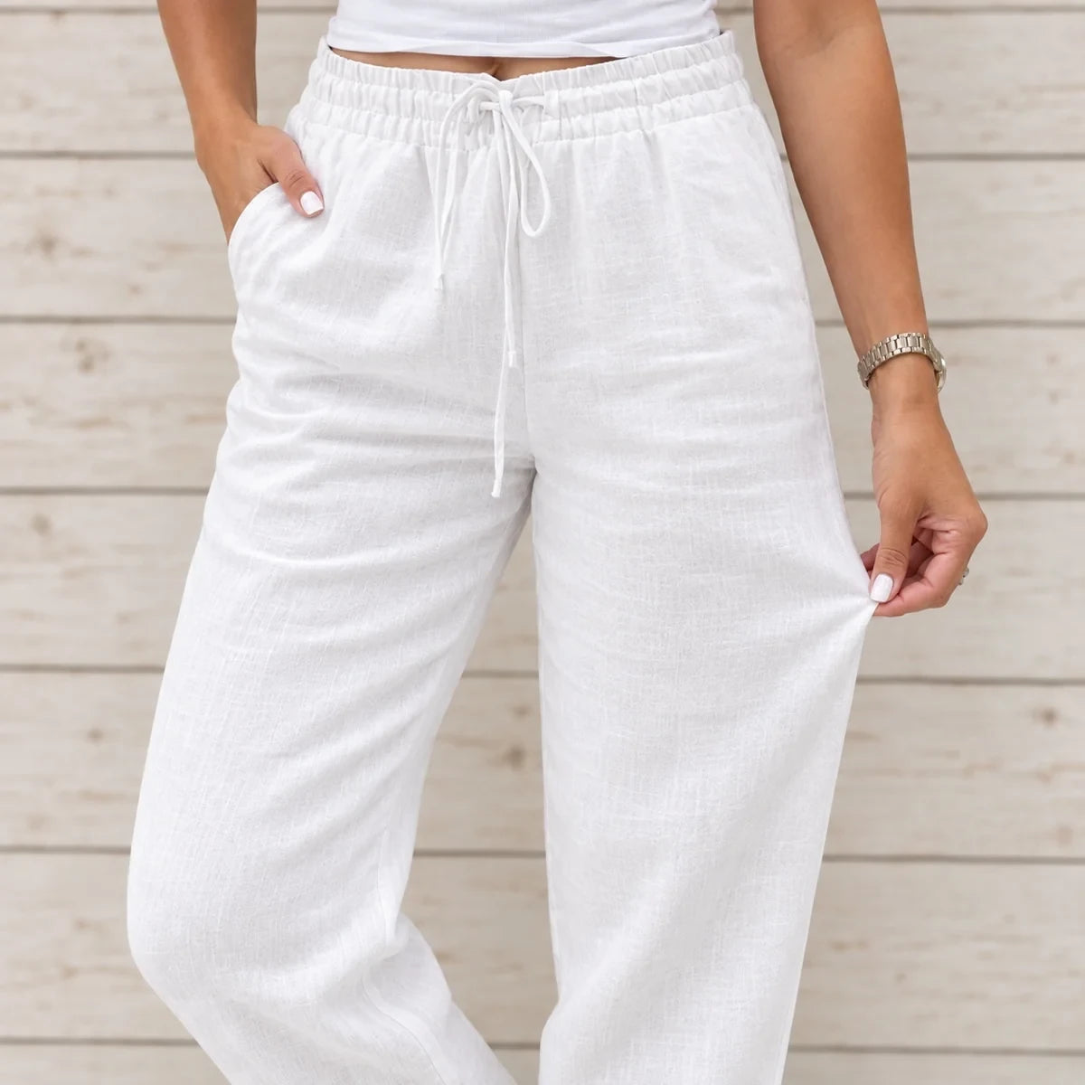 (Compre 1 Leve 2) Calça Cagliari em Linho de Algodão e Cós Ajustável