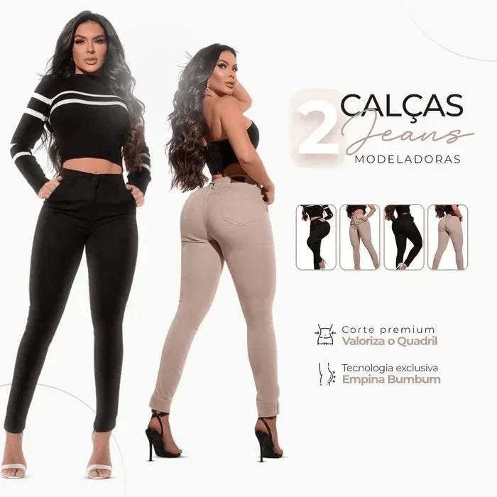 Calça Jeans Modeladora - Preto que Não Desbota [Compre 1 Leve 2] Calça Jeans Modeladora Vyzza 