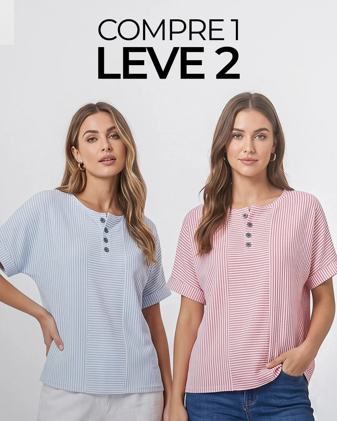 (Compre 1 Leve 2) Blusa Euddora™ Com Listras Delicadas e Botões Frontais