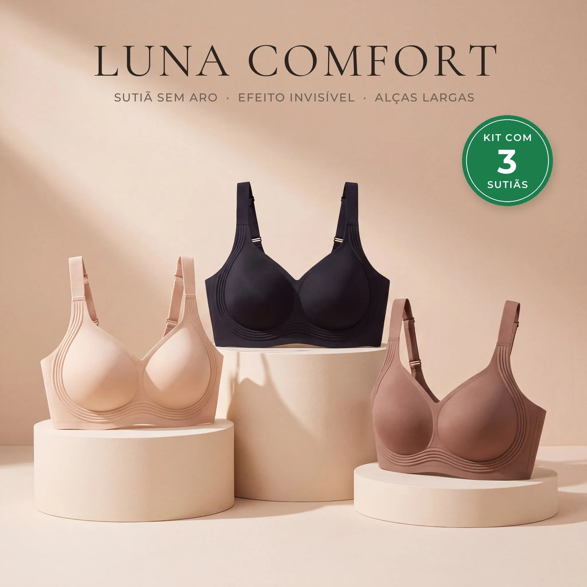 Kit 3 Sutiãs Luna Comfort - Efeito Invisível e Zero Marcas