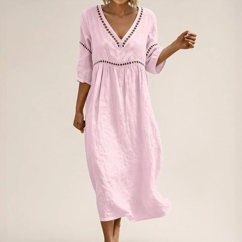 Vestido Almare Longo em Linho Feminino com Caimento Solto
