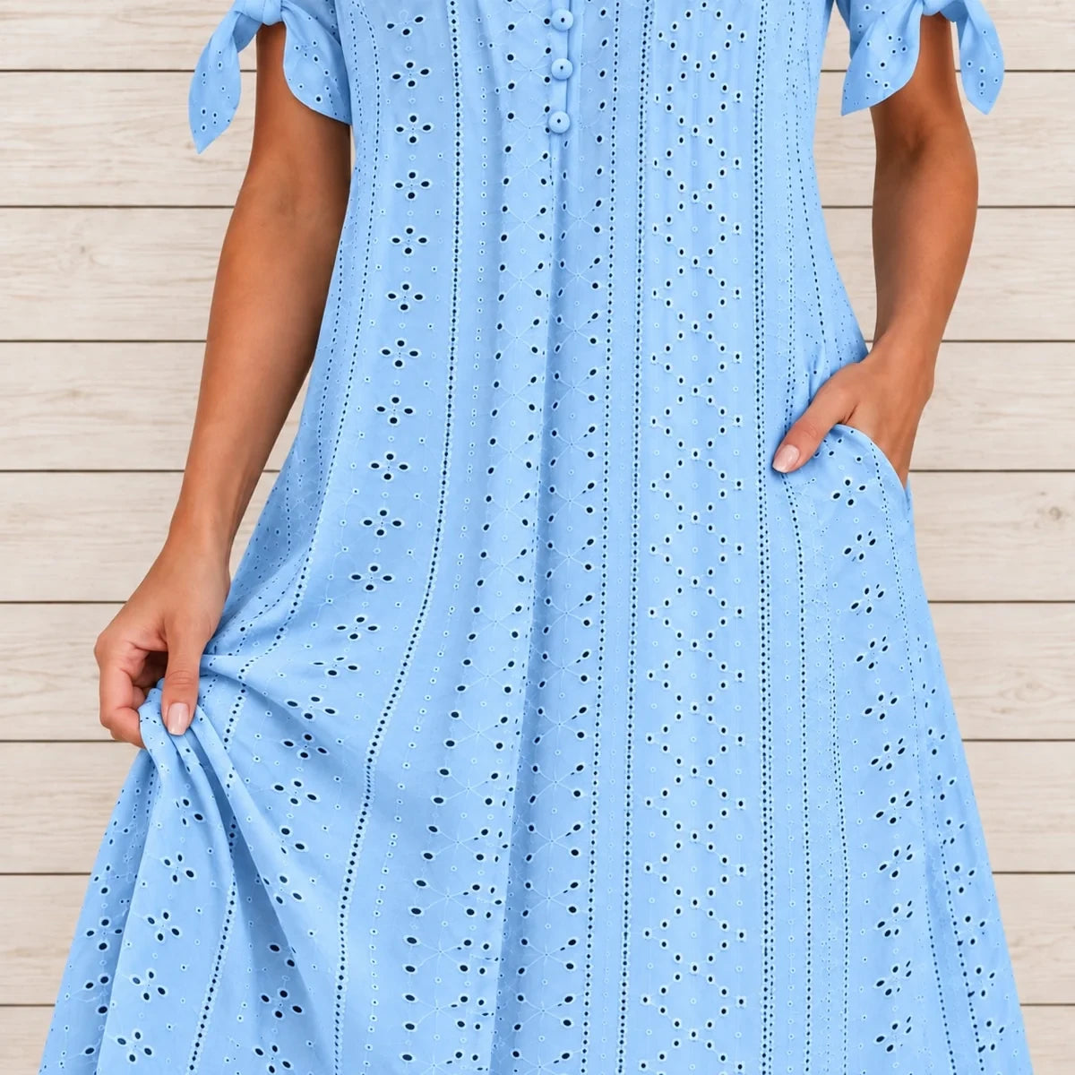 Vestido de Renda Jana - Gola em V de Manga Curta (Verão 2026)